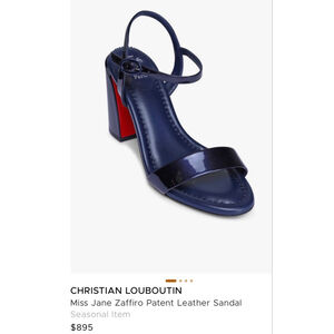 New Women's Christian Louboutin Navy Patent Leather Miss Jane Zaffiro 40 Sandals